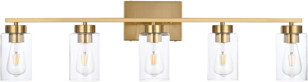 5-Light Brushed Brass Clear Glass Vanity Wall Sconce