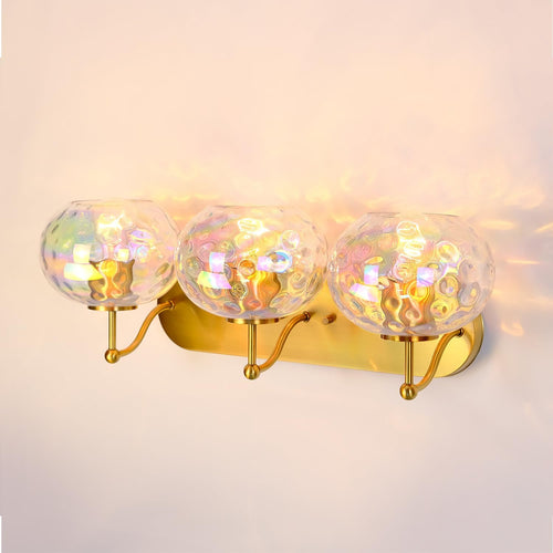 23 Inch 3-Light Brushed Gold Hammered Glass Vanity Sconce