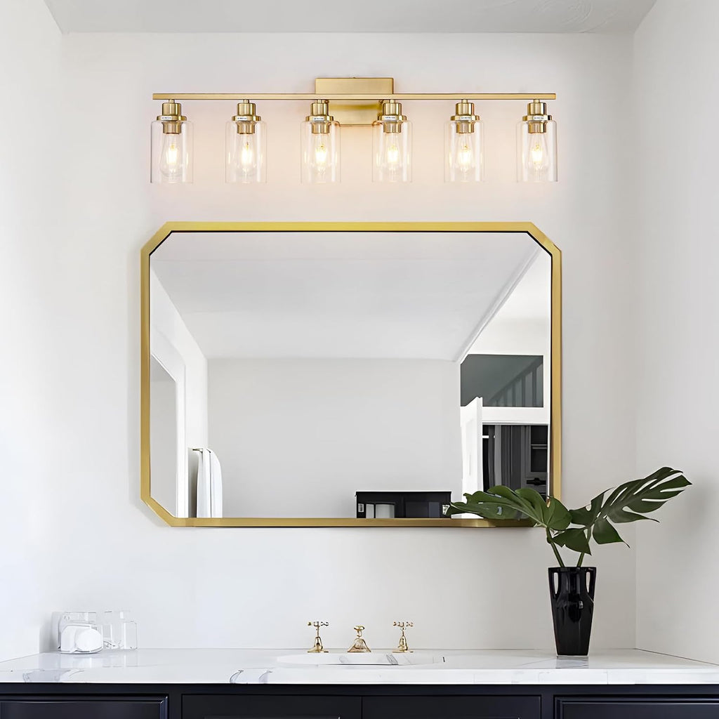 6-Light Brushed Brass Glass Vanity Wall Sconce