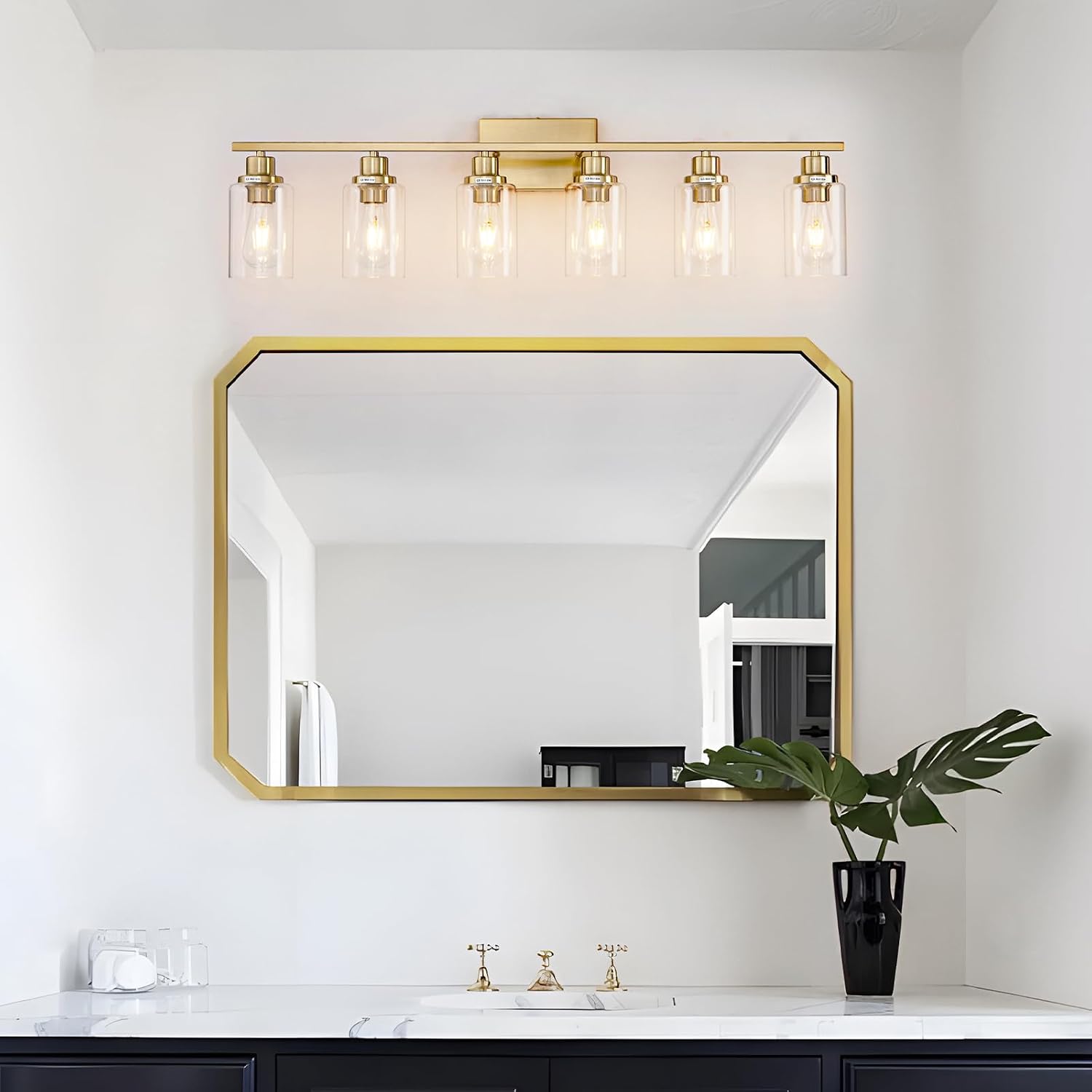 6-Light Brushed Brass Glass Vanity Wall Sconce