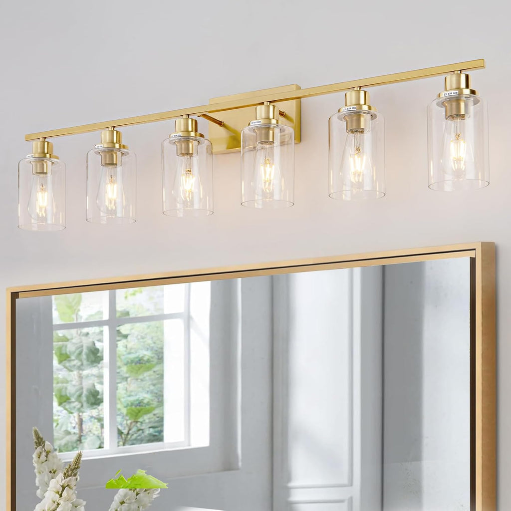 6-Light Brushed Brass Glass Vanity Wall Sconce