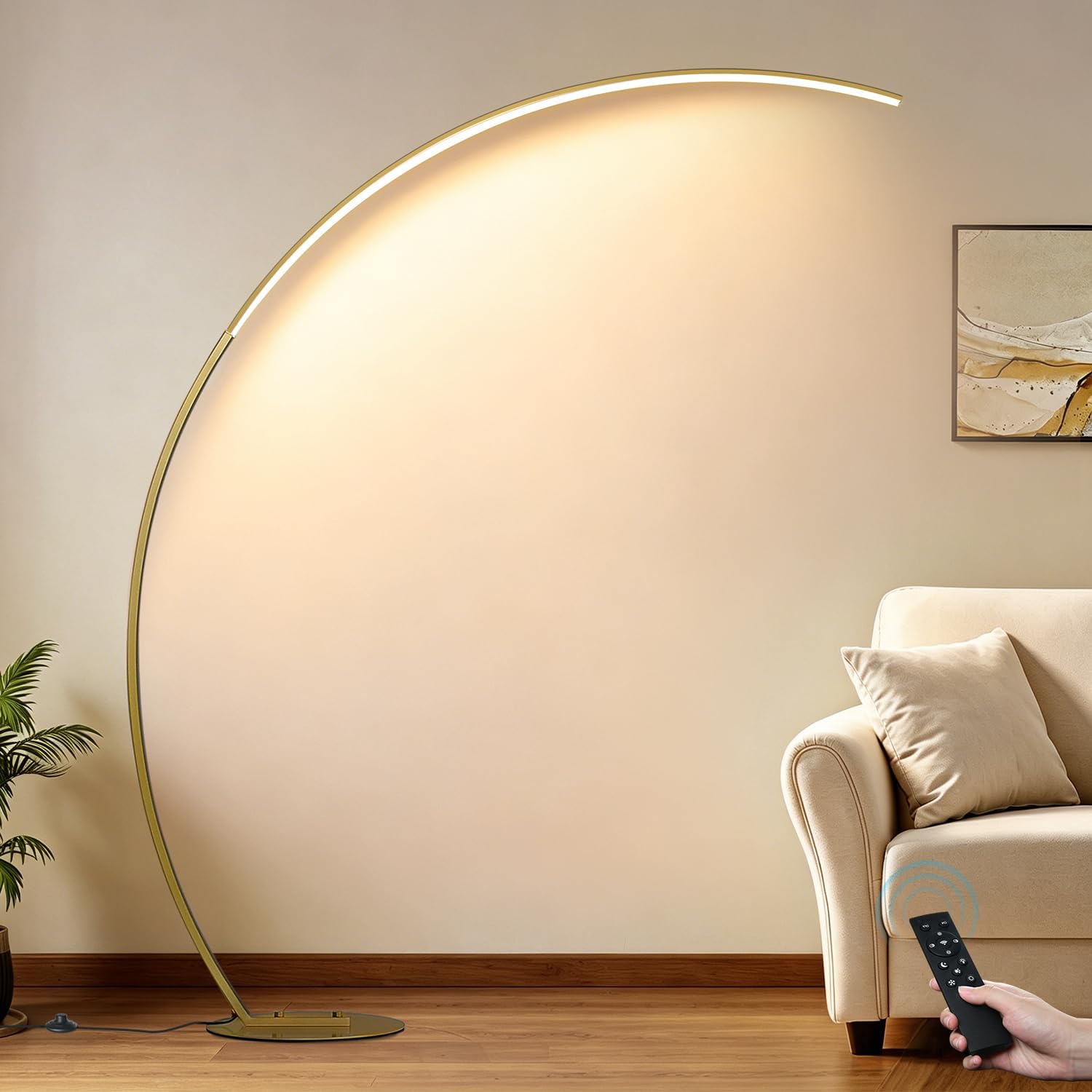 Gold Bright Arc Floor Lamp Remote
