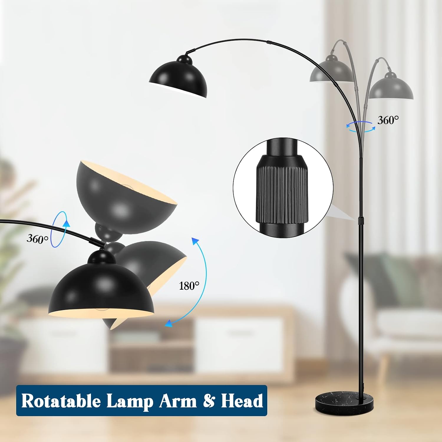 Black Marble Base Arc Floor Lamp