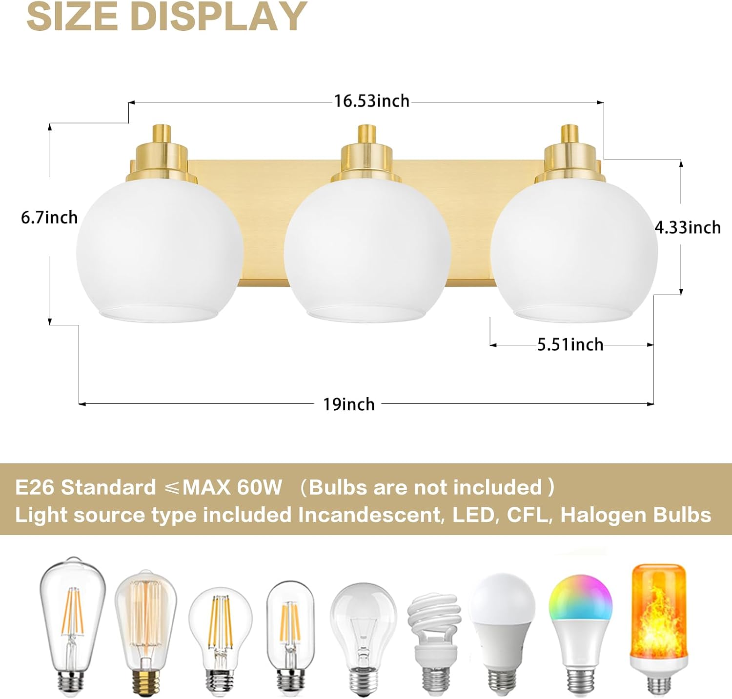 3-Light Brushed Gold Milk Glass Vanity Wall Sconce