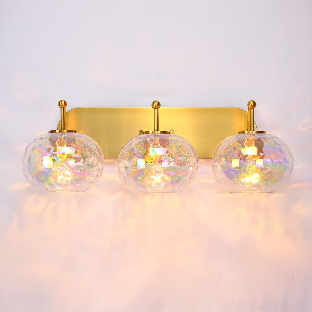 23 Inch 3-Light Brushed Gold Hammered Glass Vanity Sconce
