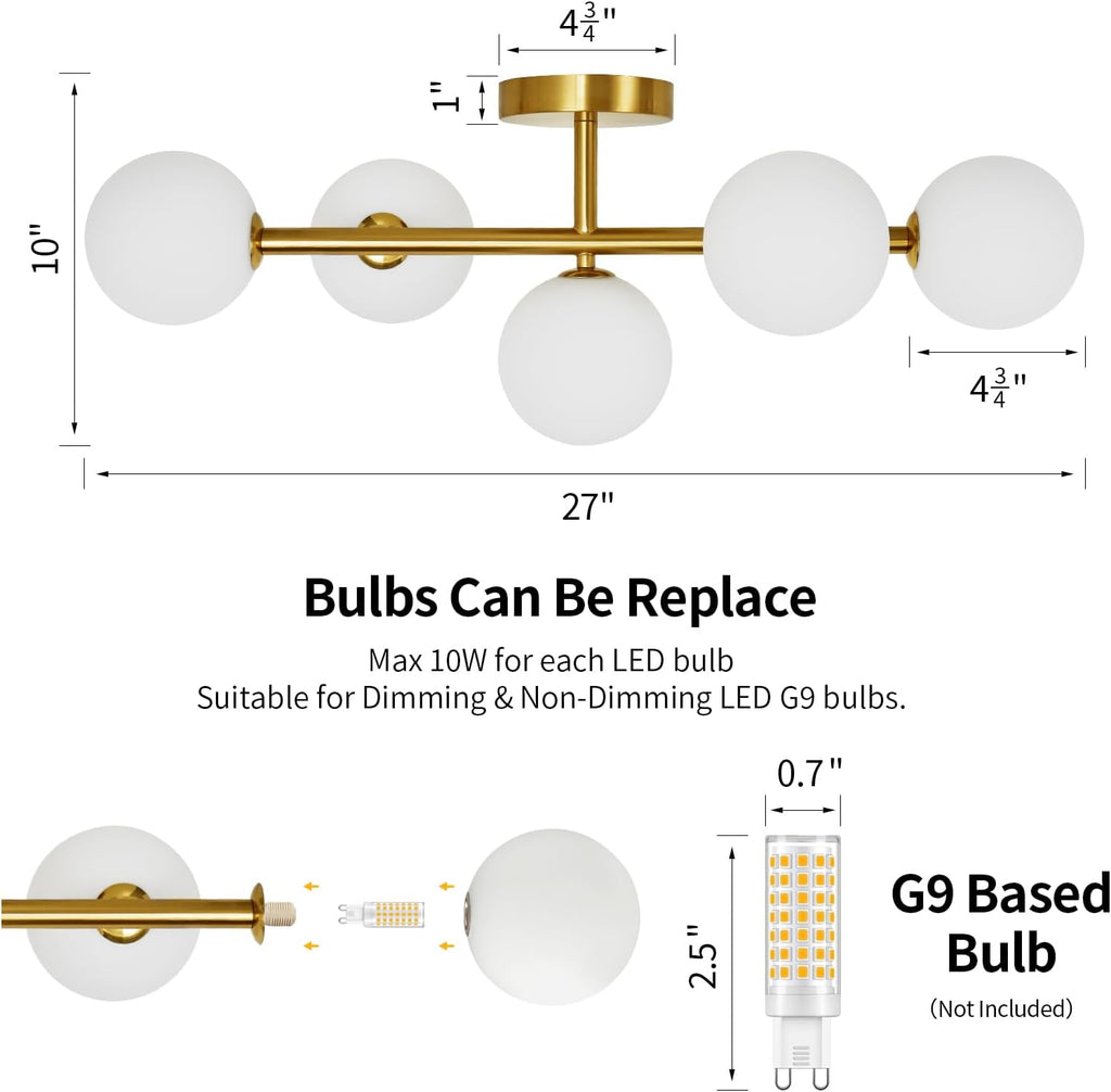 5-Light Gold Milk Glass Globe Bathroom Vanity Sconce