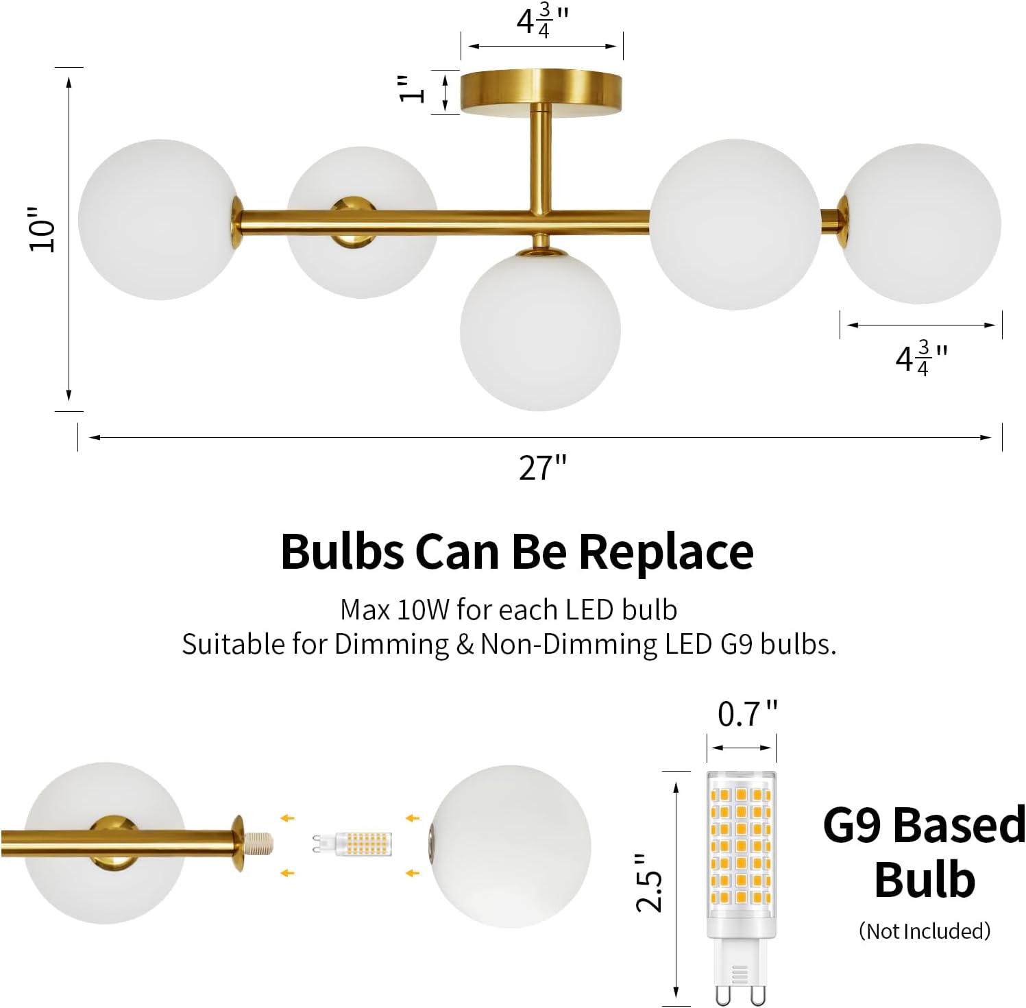 5-Light Gold Milk Glass Globe Bathroom Vanity Sconce