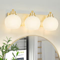 3-Light Brushed Gold Milk Glass Vanity Wall Sconce