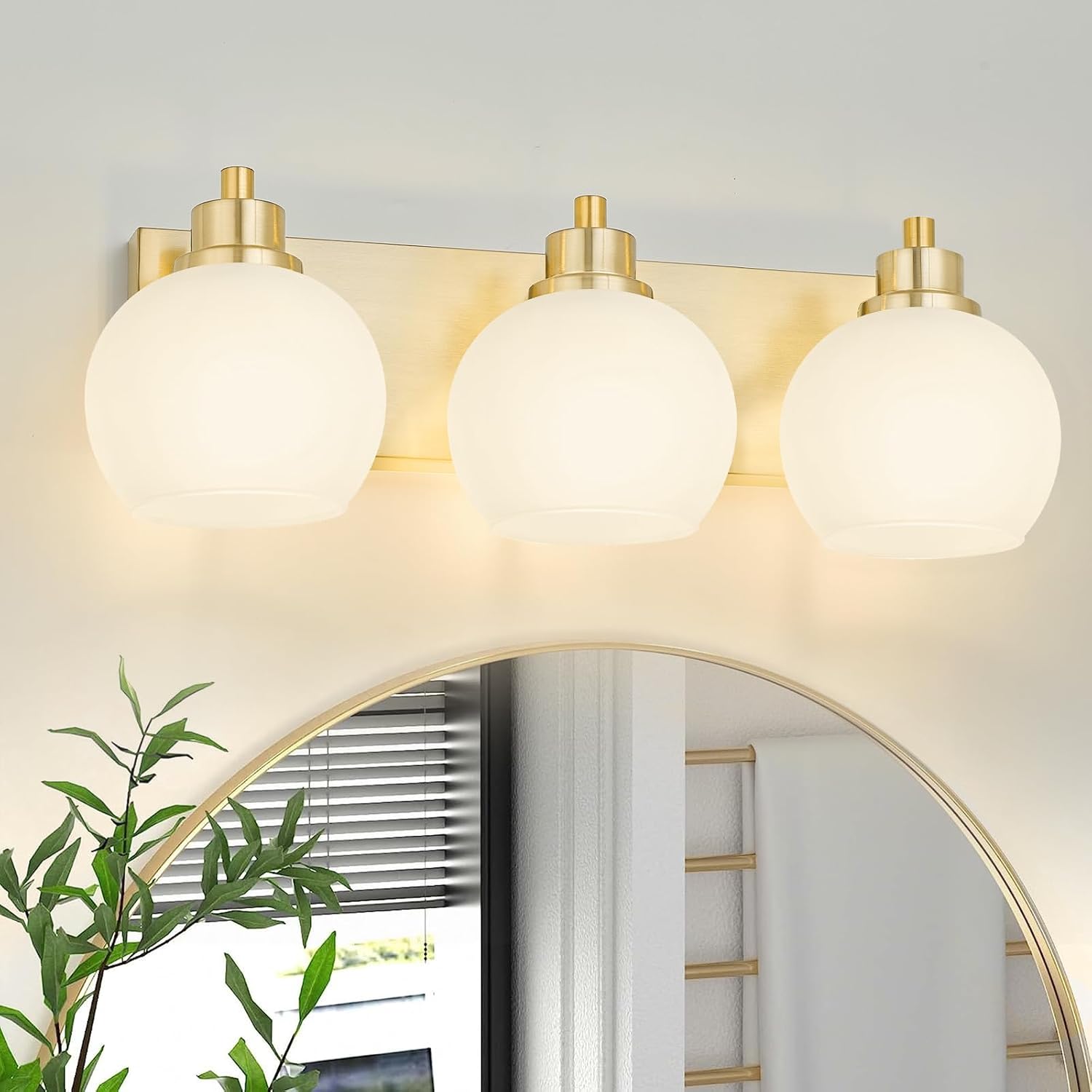 3-Light Brushed Gold Milk Glass Vanity Wall Sconce