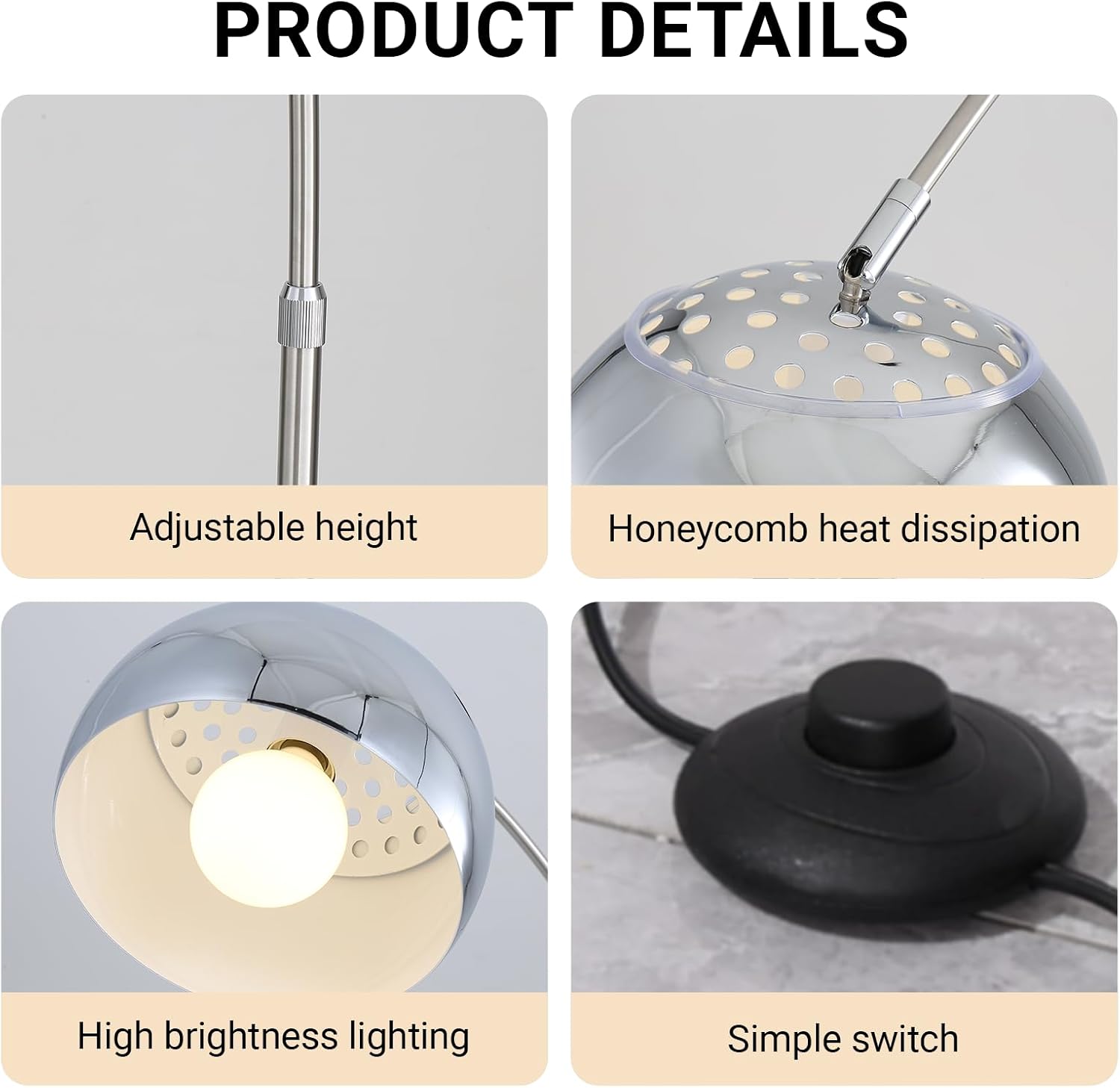 Chrome Dimmable Arc Floor Lamp