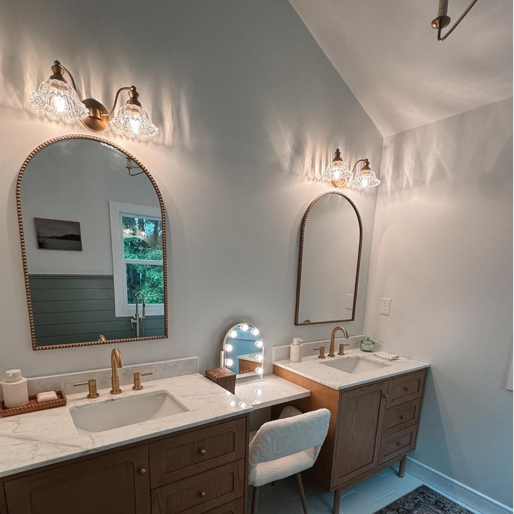 2-Light Brass Vintage Bathroom Vanity Light