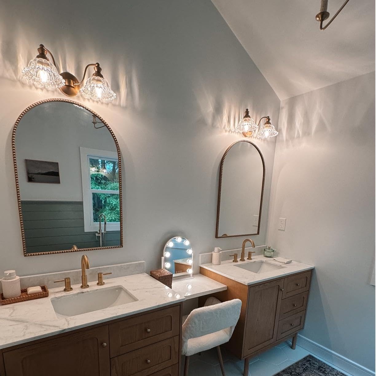 2-Light Brass Vintage Bathroom Vanity Light