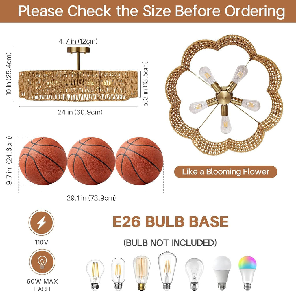 Scalloped Rattan Gold Ceiling Light