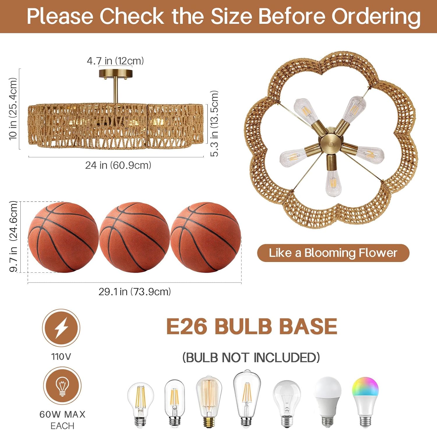 Scalloped Rattan Gold Ceiling Light