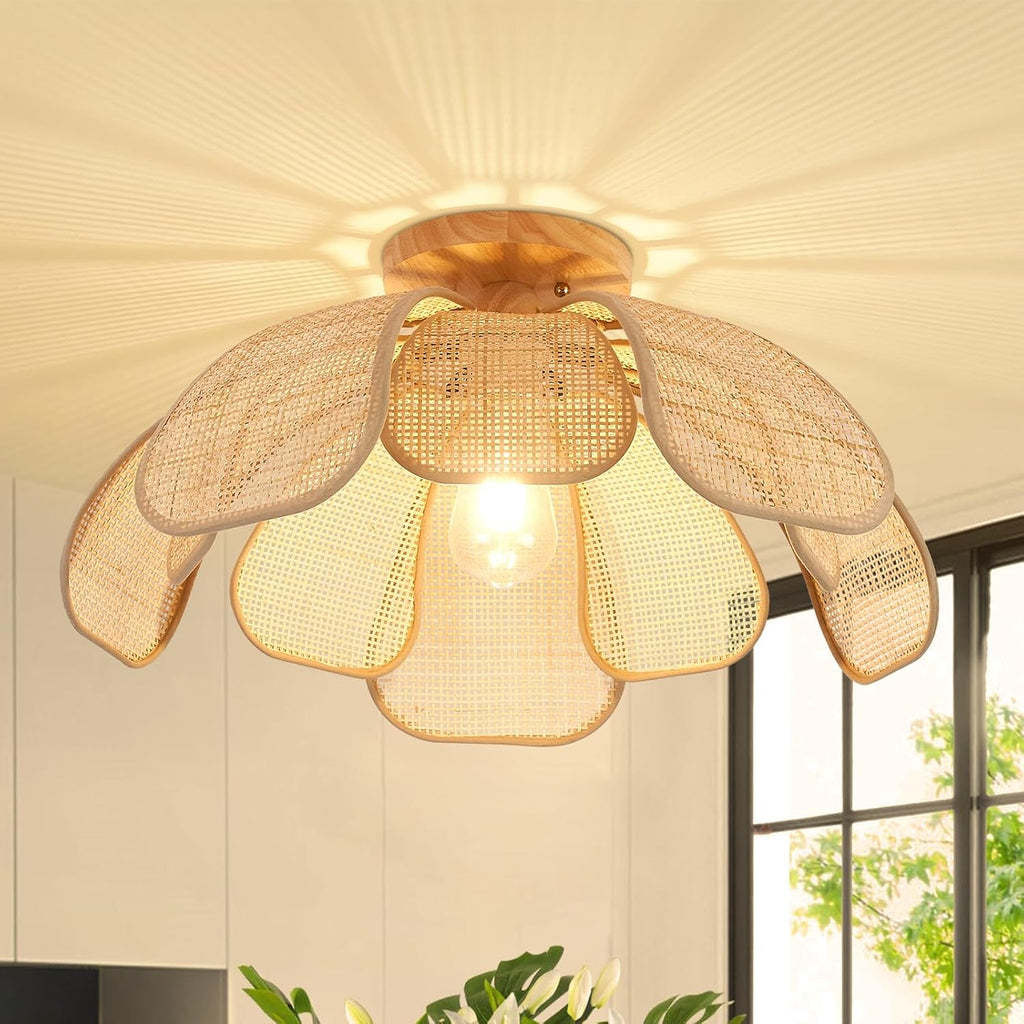 20 Inch Flower Rattan Boho Flush Mount Ceiling Light