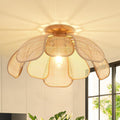 20 Inch Flower Rattan Boho Flush Mount Ceiling Light