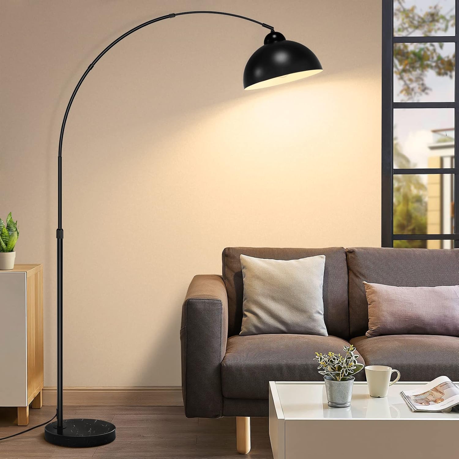 Black Marble Base Arc Floor Lamp