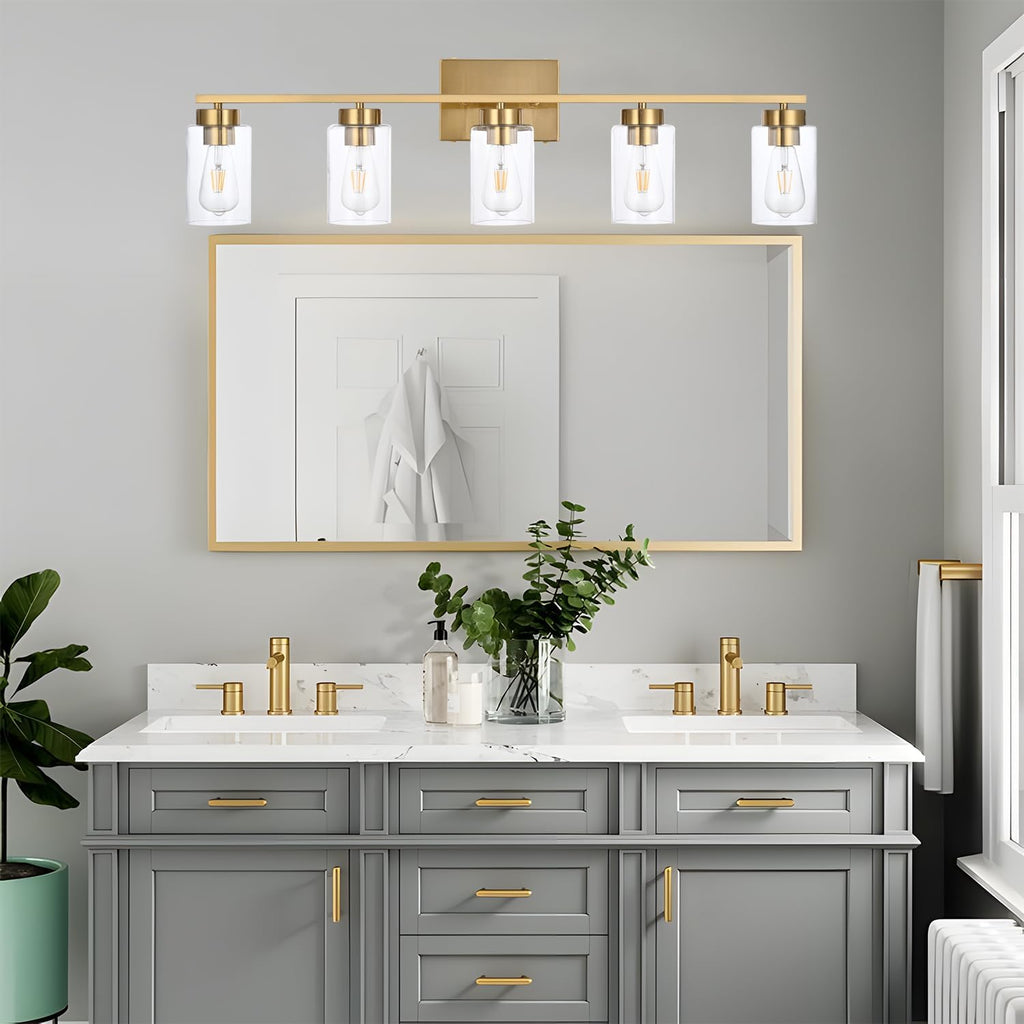 5-Light Brushed Brass Clear Glass Vanity Wall Sconce