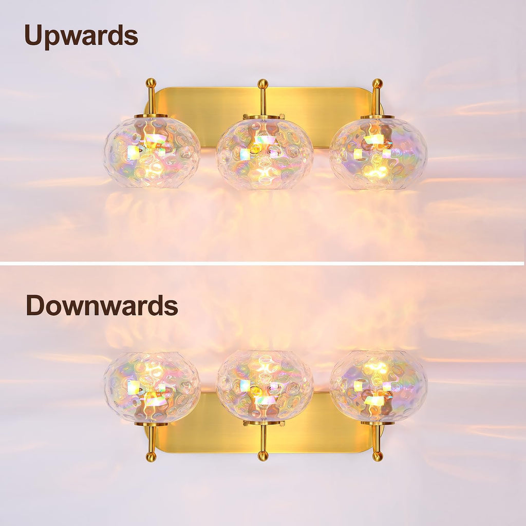 23 Inch 3-Light Brushed Gold Hammered Glass Vanity Sconce