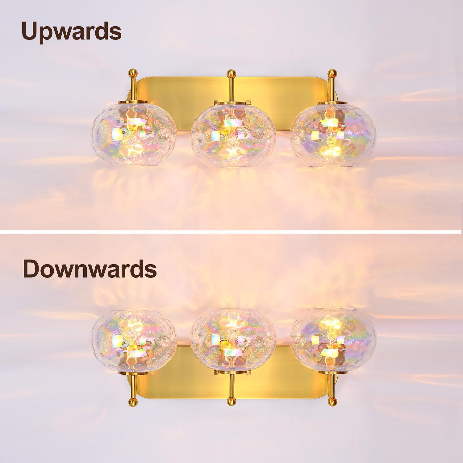 23 Inch 3-Light Brushed Gold Hammered Glass Vanity Sconce