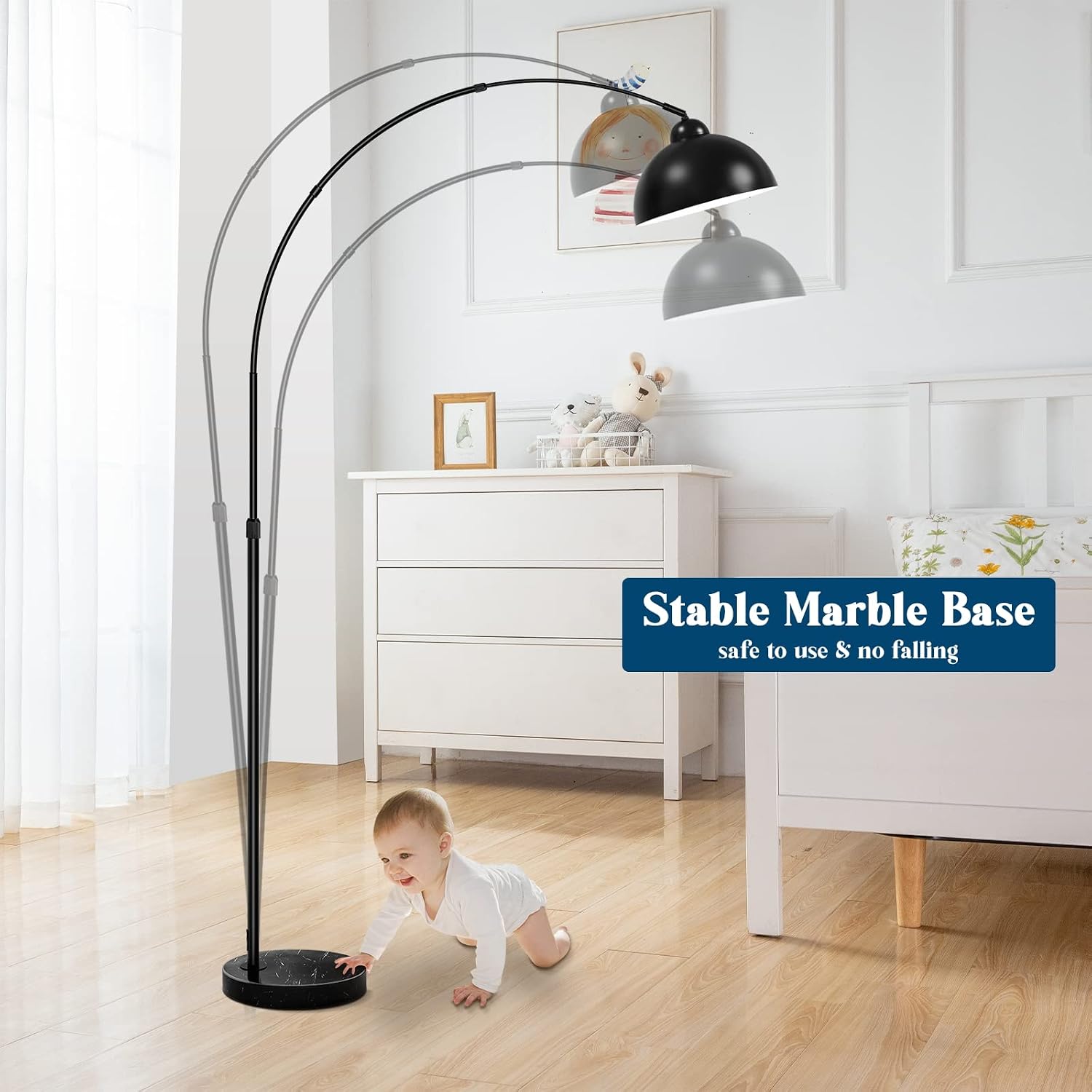 Black Marble Base Arc Floor Lamp