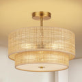 16" 2-Tier Rattan Gold Ceiling Light