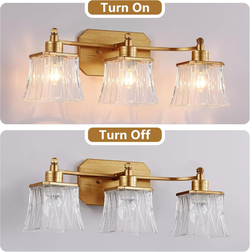 3-Light Matte Antique Brass Square Crystal Vanity Light