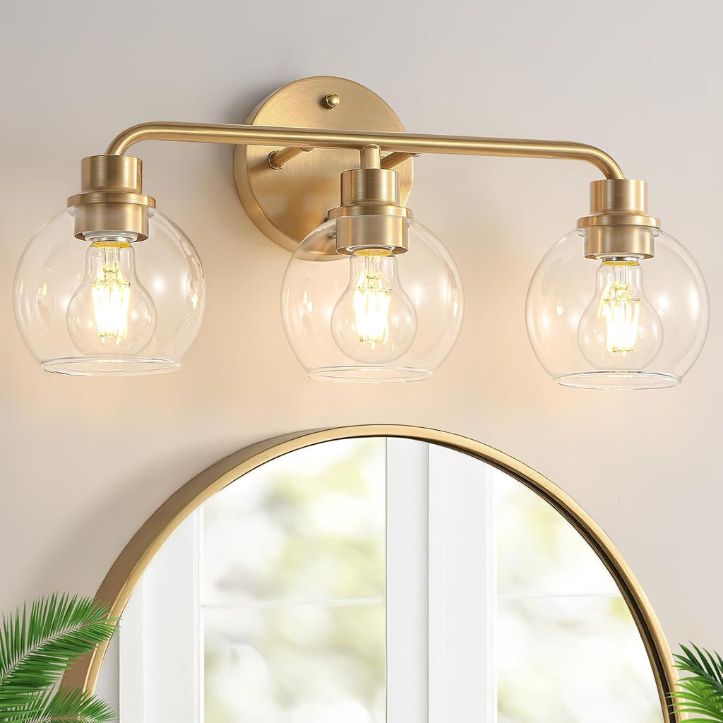 3-Light Brushed Brass Globe Glass Vanity Wall Sconce