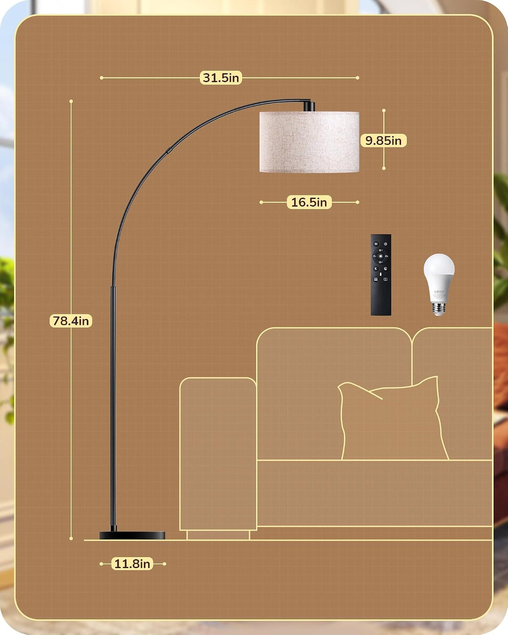 Black Dimmable Arc Floor Lamp
