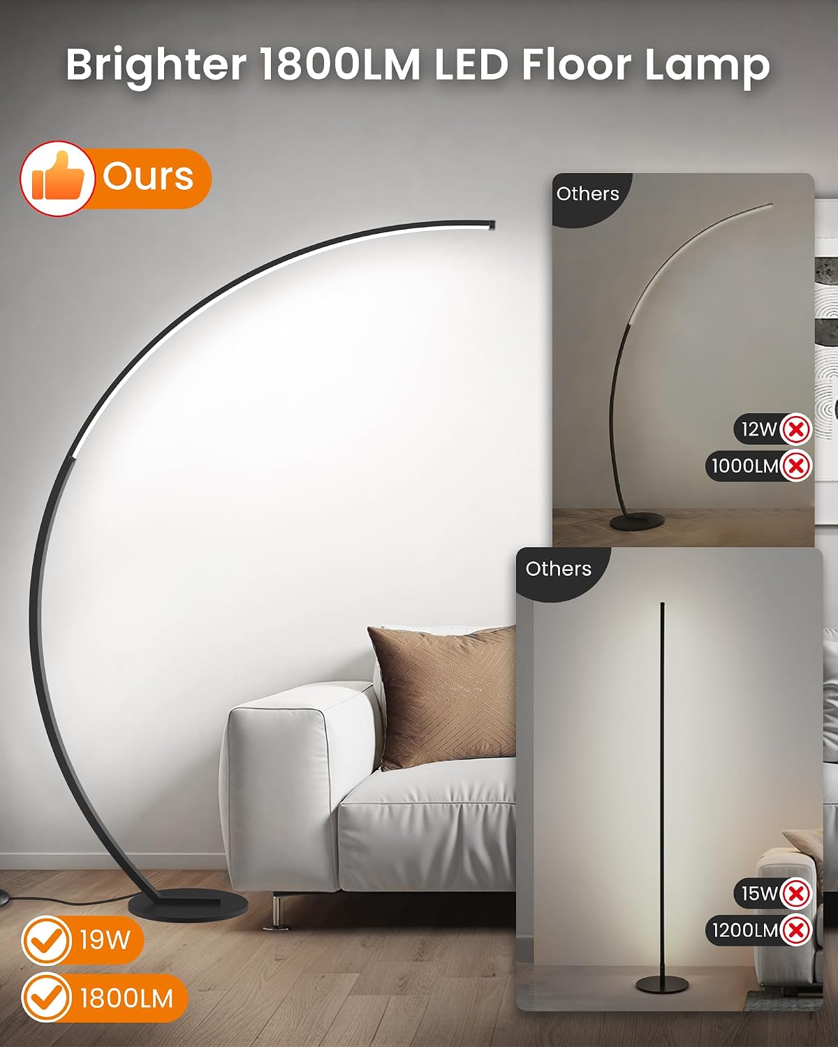 Dimmable Arc Floor Lamp Dual Control