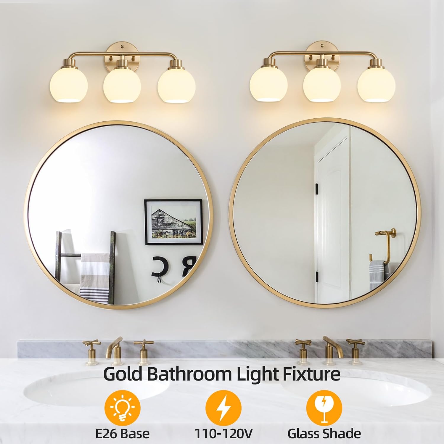 3-Light Brass Milk Glass Globe Vanity Wall Sconce