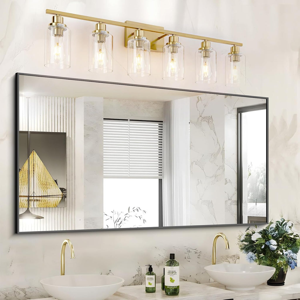 6-Light Brushed Brass Glass Vanity Wall Sconce