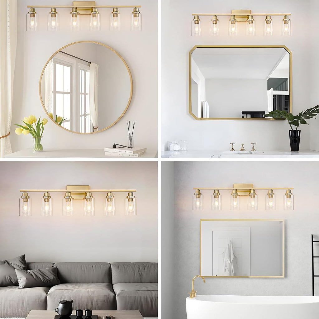 6-Light Brushed Brass Glass Vanity Wall Sconce