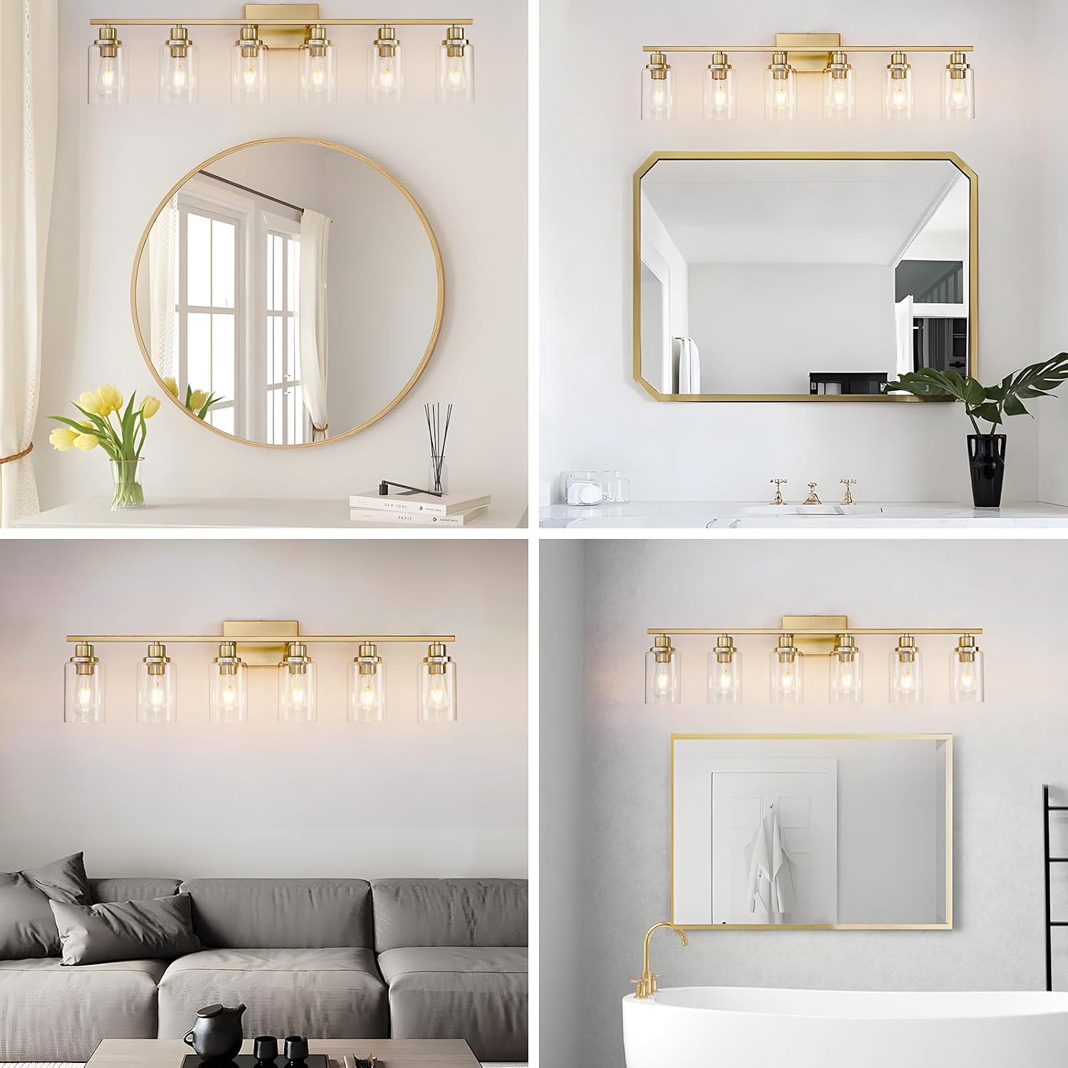 6-Light Brushed Brass Glass Vanity Wall Sconce