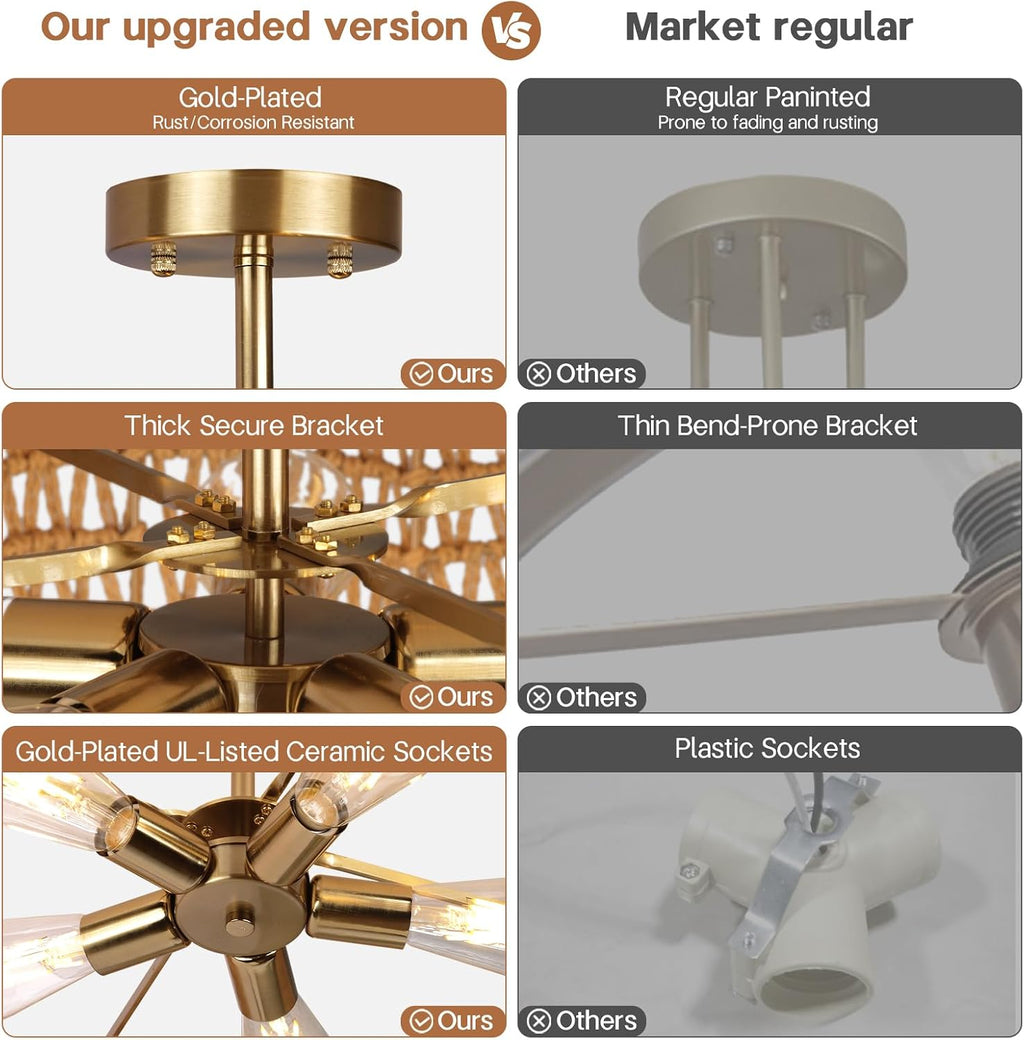 Scalloped Rattan Gold Ceiling Light