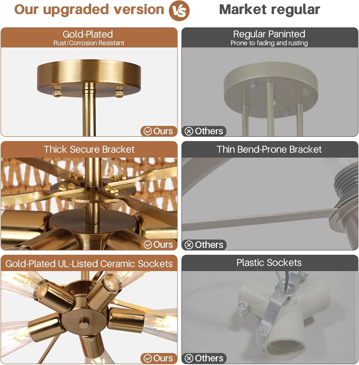 Scalloped Rattan Gold Ceiling Light