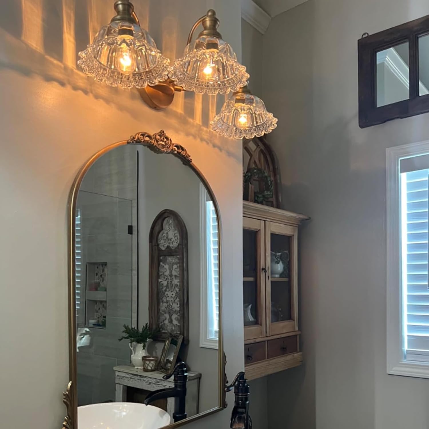 3-Light Matte Antique Brass Vintage Vanity Light