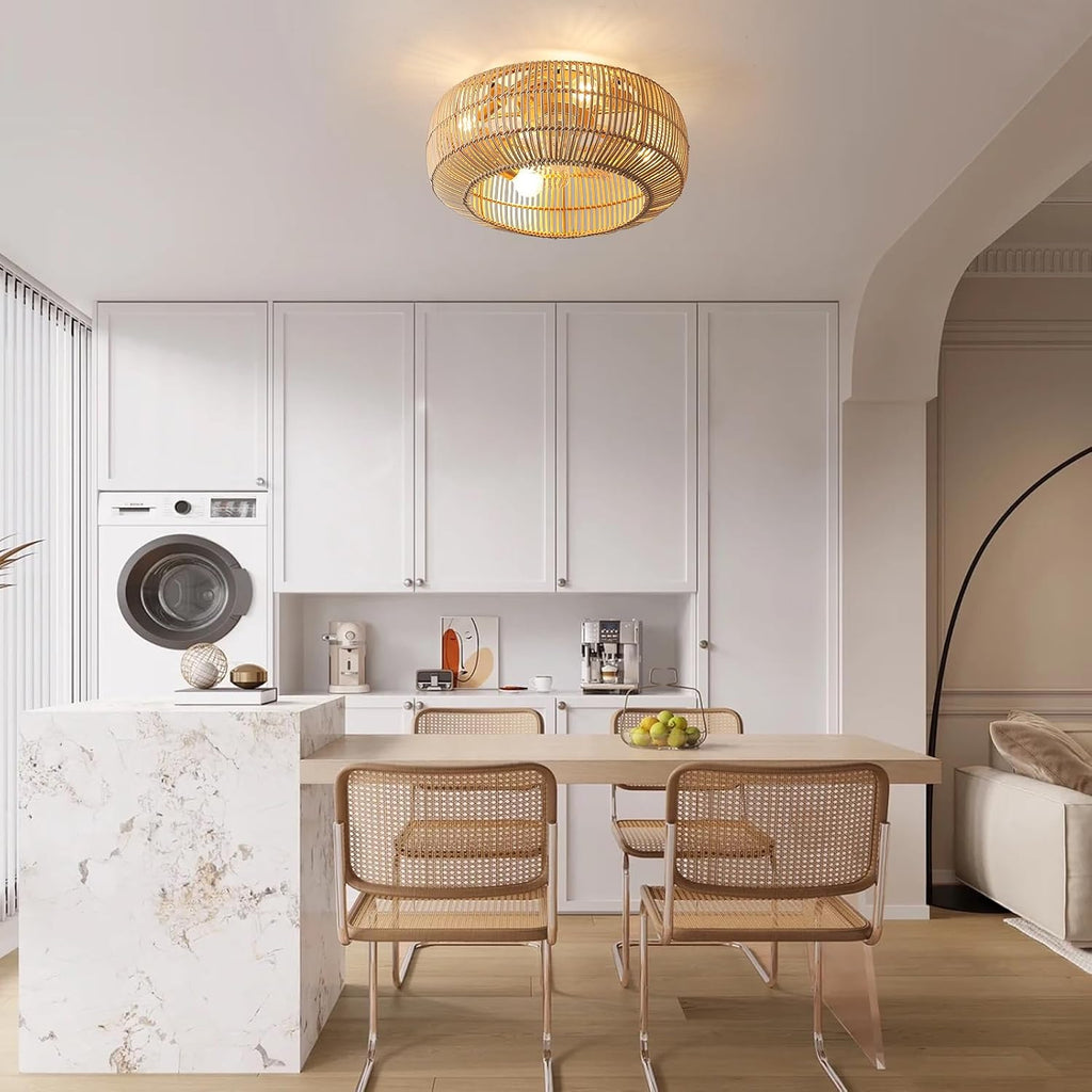 Rattan Ceiling Fan Light With Remote