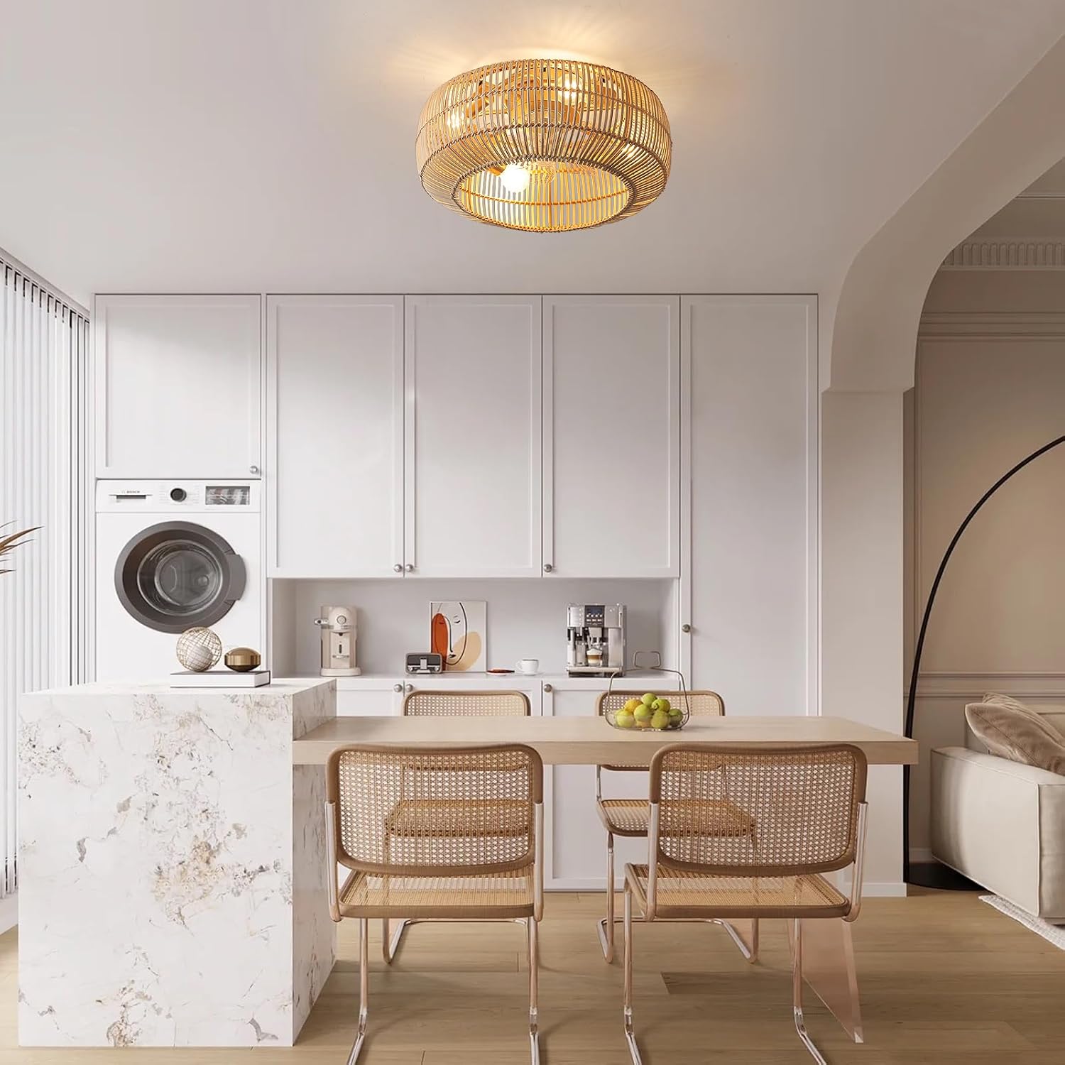 Rattan Ceiling Fan Light With Remote