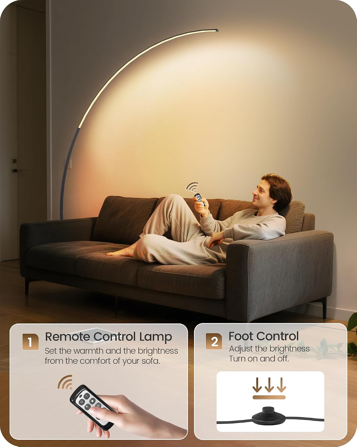 Dimmable Arc Floor Lamp Dual Control
