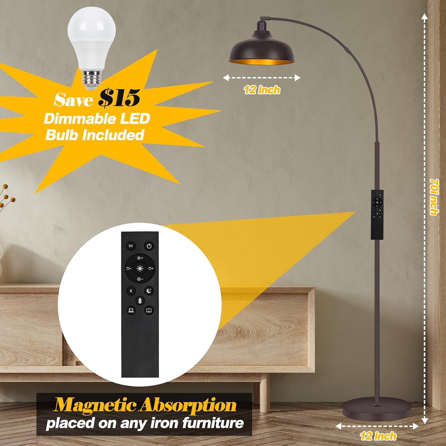 Bronze Dimmable Arc Floor Lamp