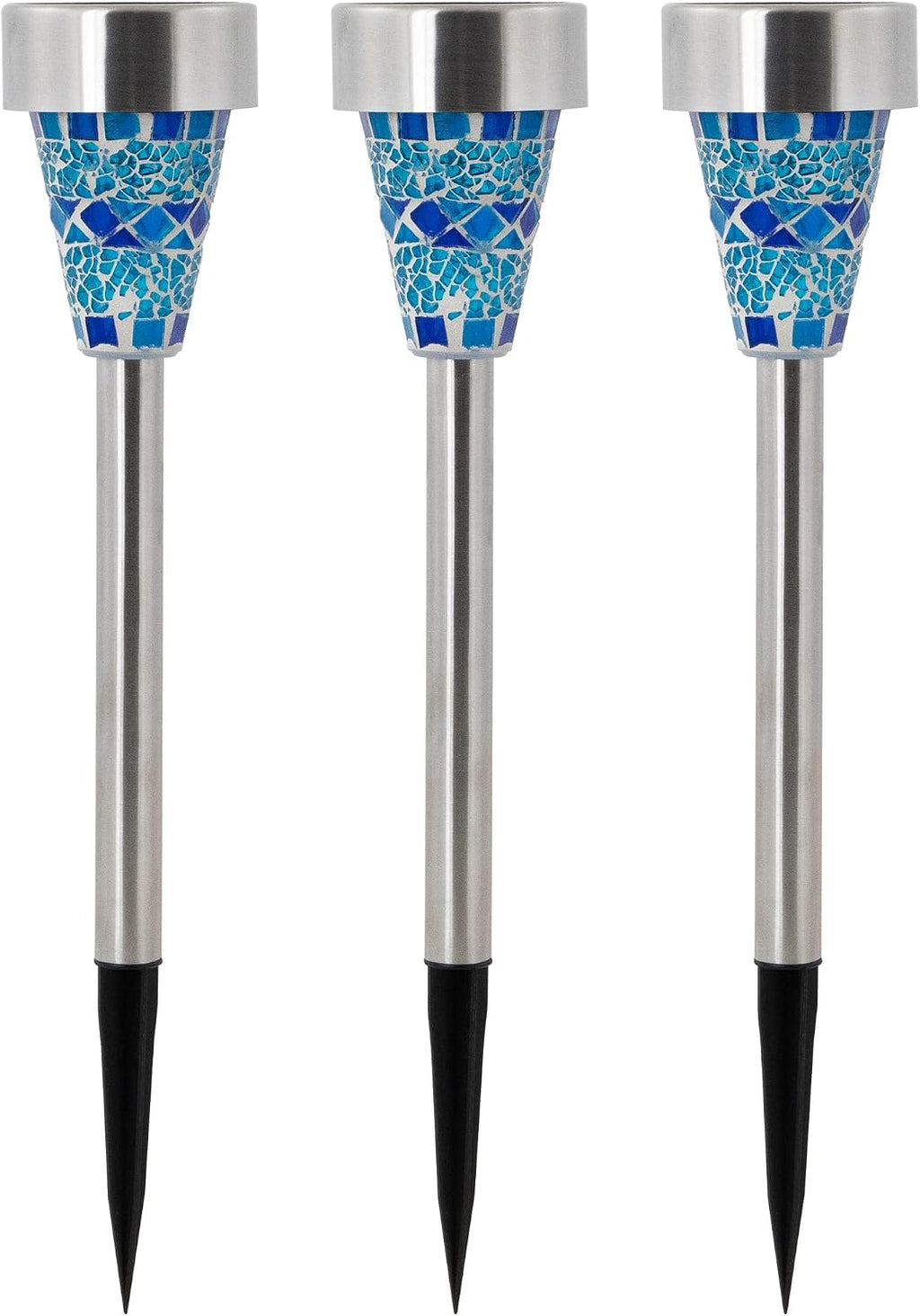3 Pack Blue Mosaic Solar Pathway Lights
