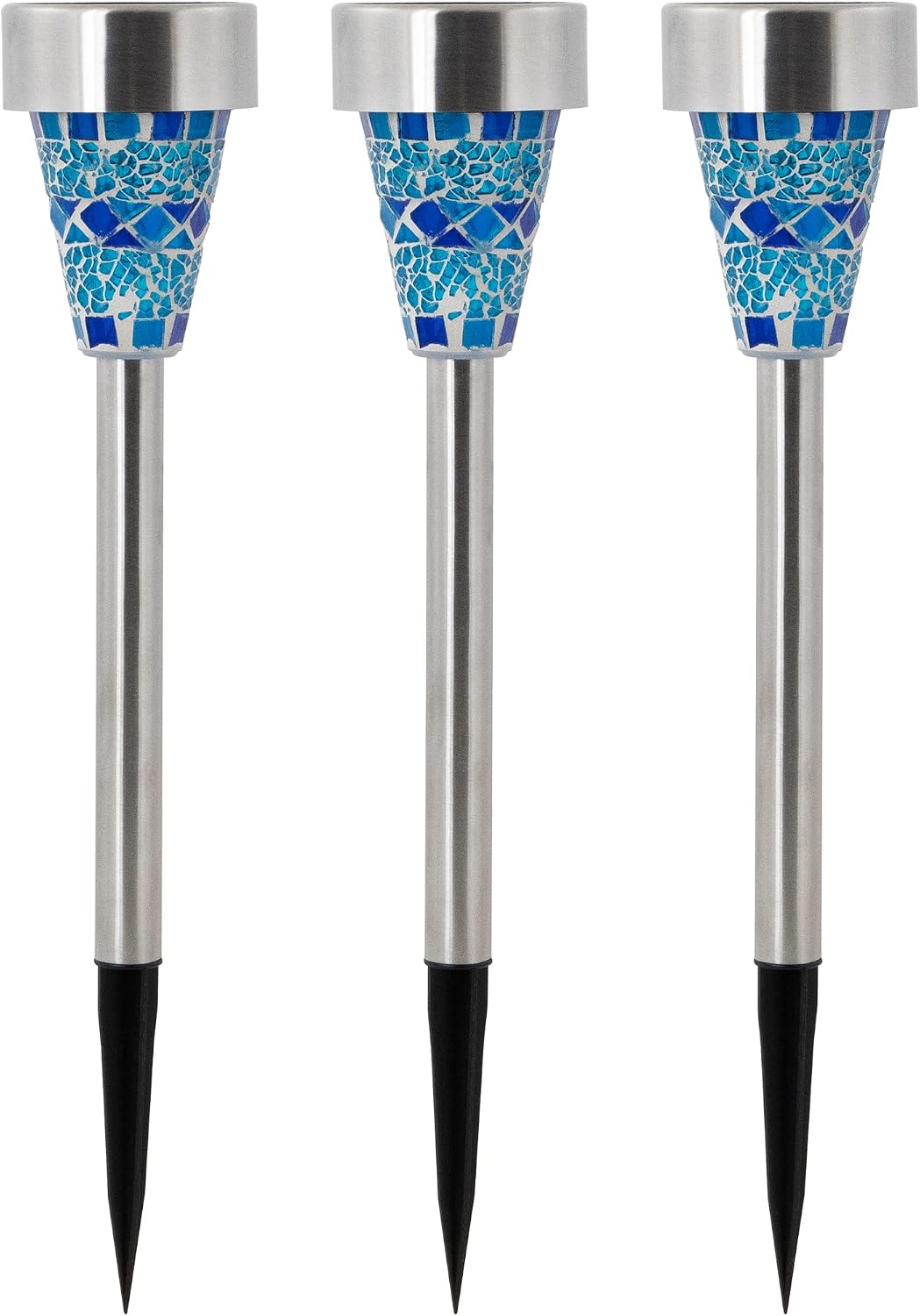 3 Pack Blue Mosaic Solar Pathway Lights