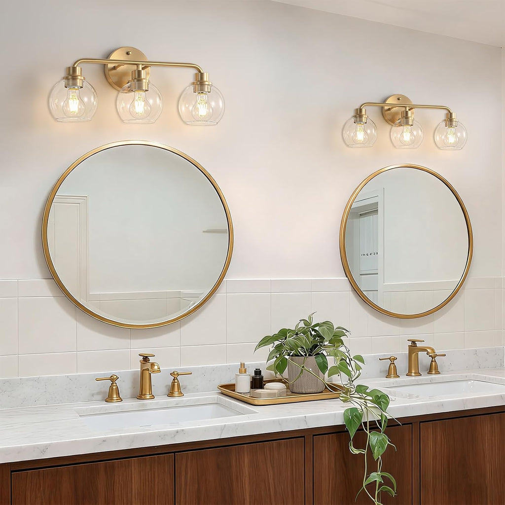 3-Light Brushed Brass Globe Glass Vanity Wall Sconce