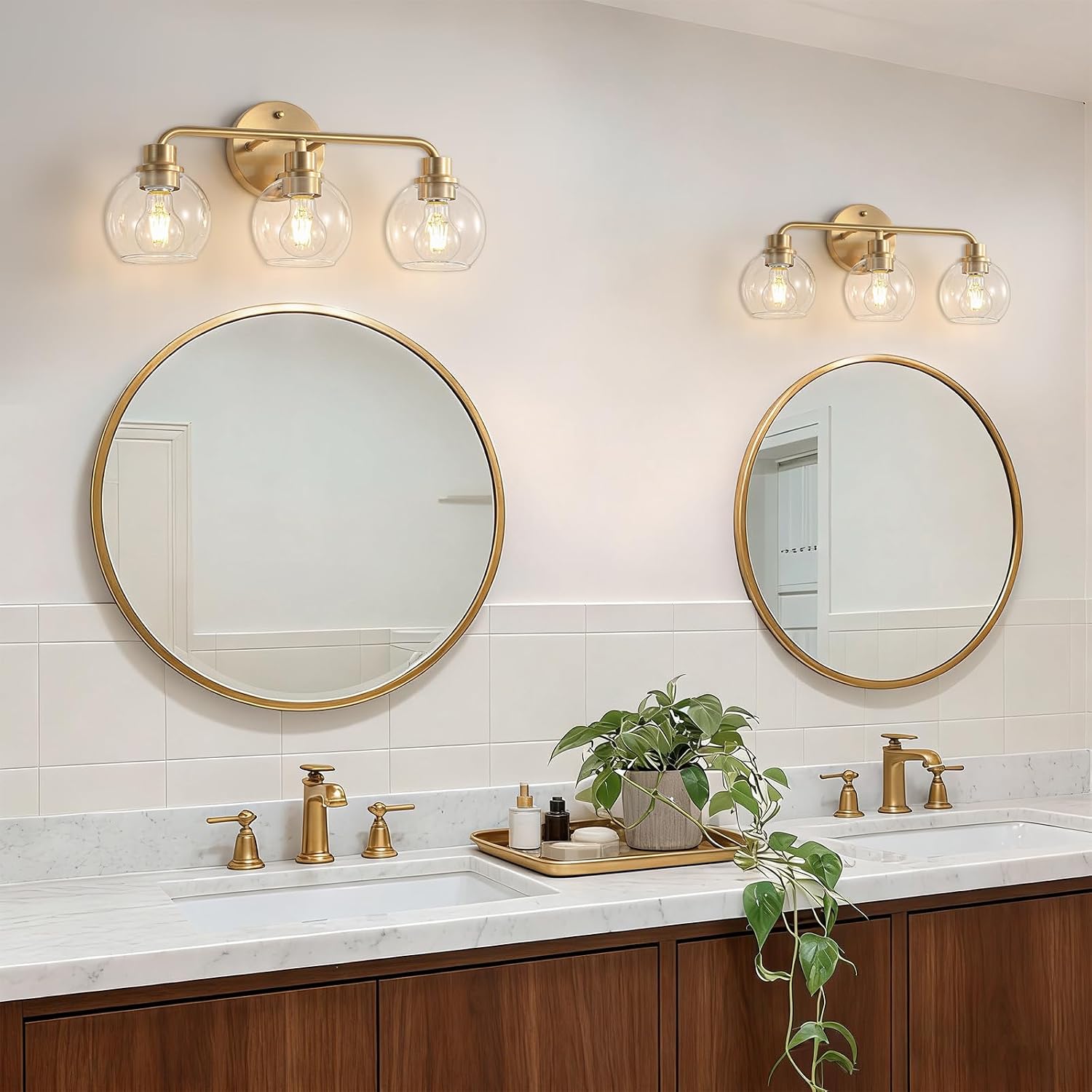 3-Light Brushed Brass Globe Glass Vanity Wall Sconce
