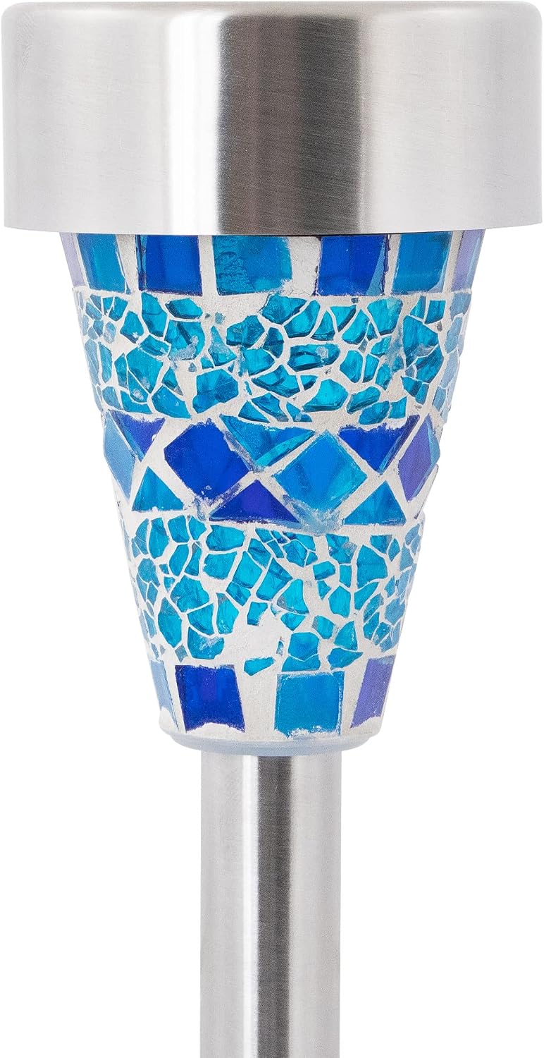 3 Pack Blue Mosaic Solar Pathway Lights