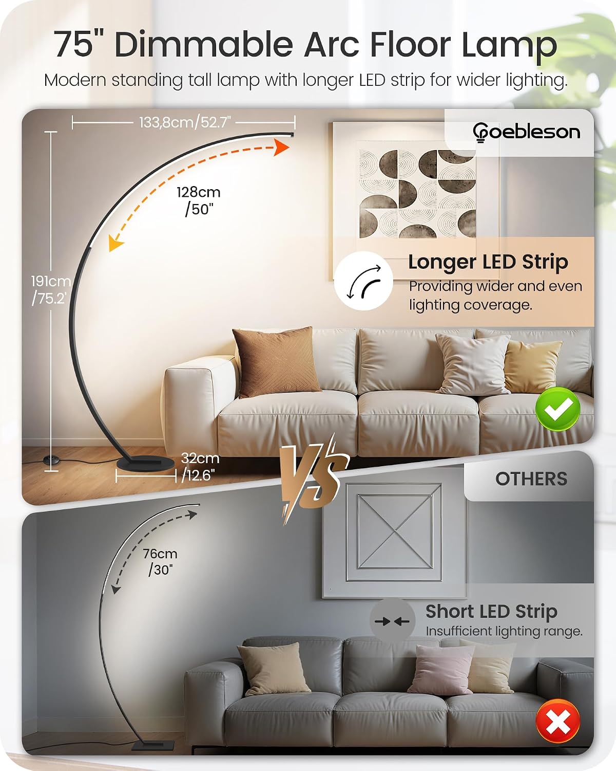 Dimmable Arc Floor Lamp Dual Control