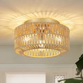 3-Light Hand-Woven Rattan Boho Flush Mount Ceiling Light
