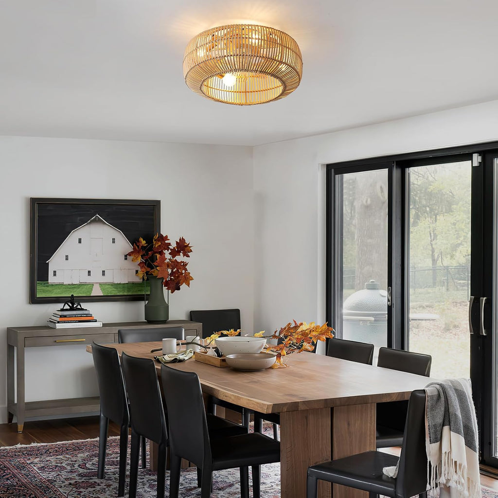 Rattan Ceiling Fan Light With Remote