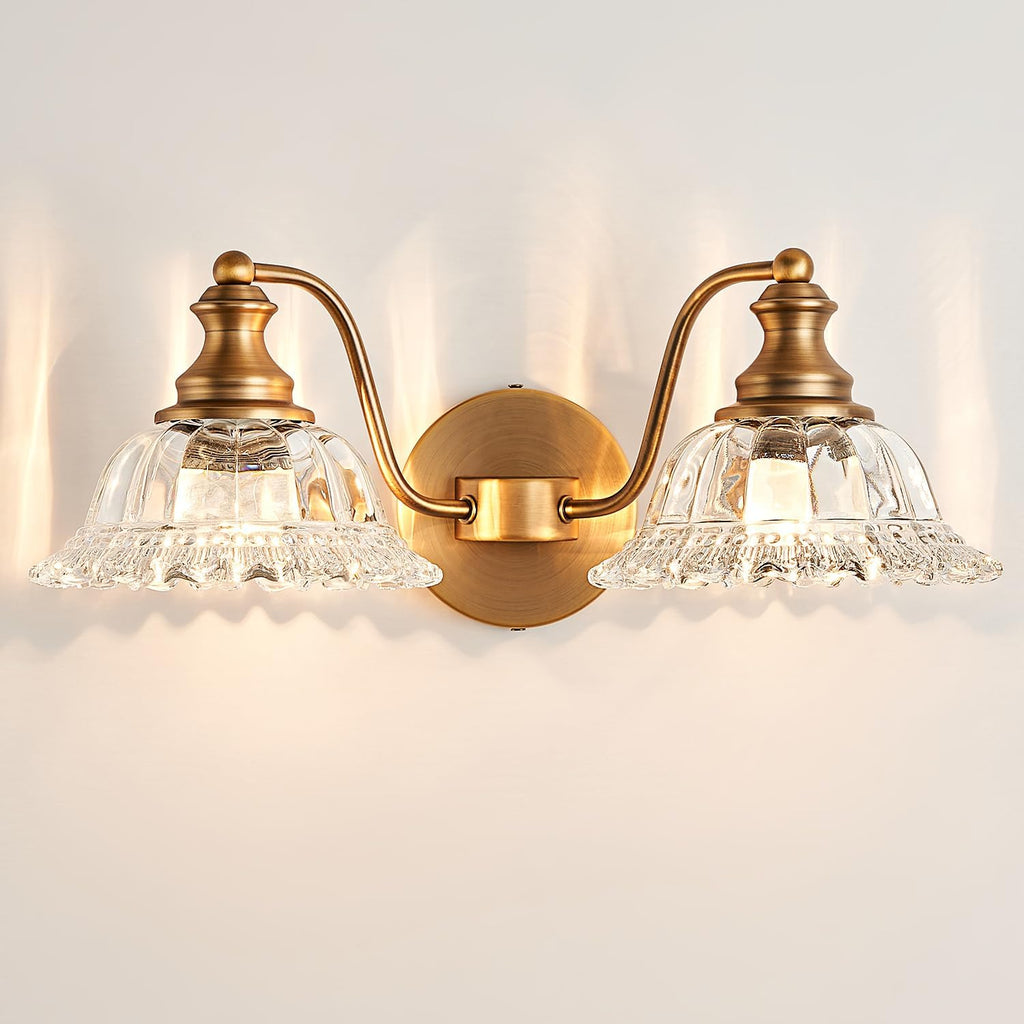 2-Light Brass Vintage Bathroom Vanity Light
